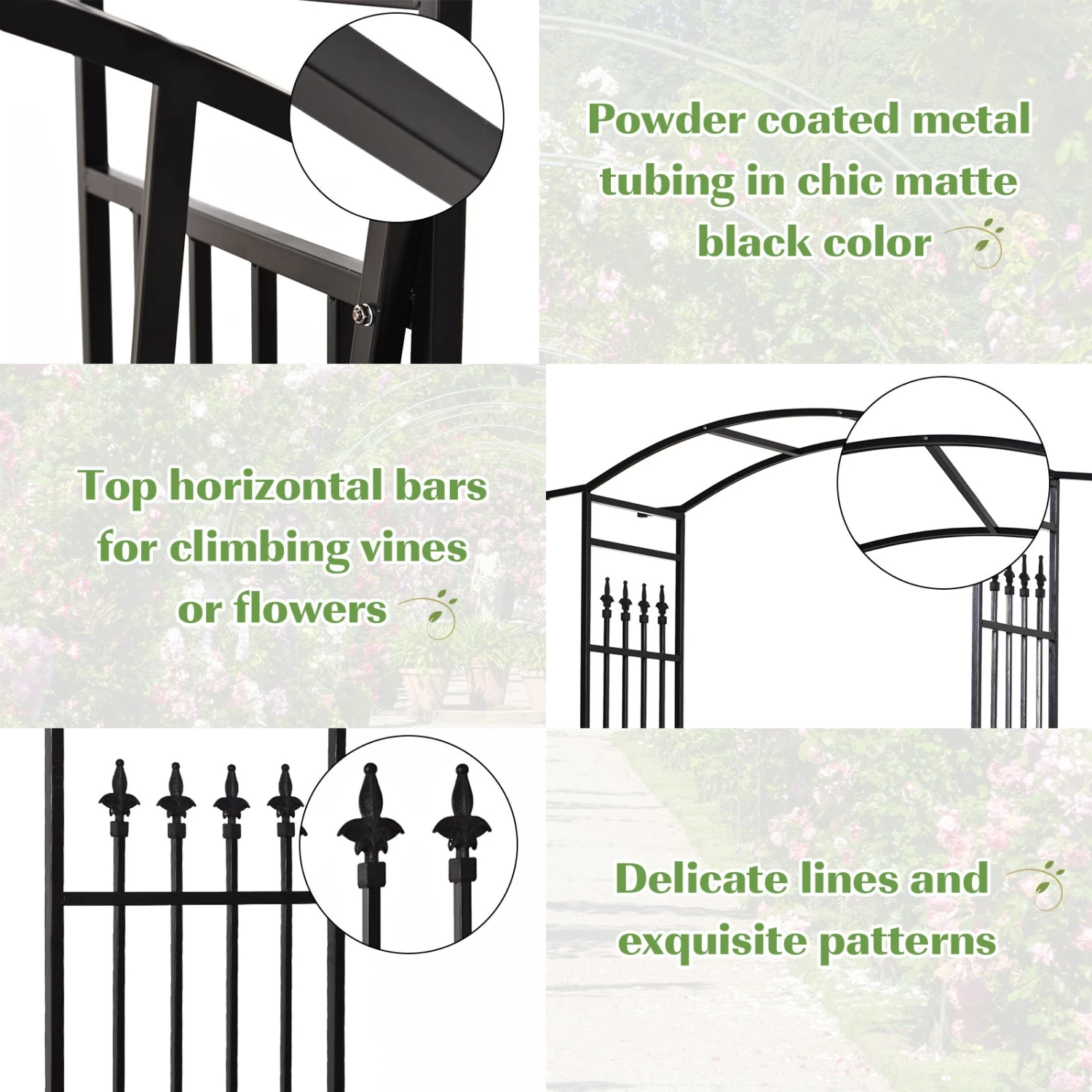 Outsunny Metal Arch Garden Bench - Black 5 Outsunny Metal Arch Garden Bench - Black - Image 5