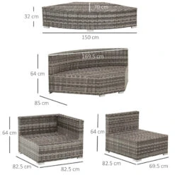 Outsunny Outdoor Rattan Corner Sofa Set 6 Piece - Grey -OUTSUNNY Store W1Bb0717dc2d3d3f6 jpg
