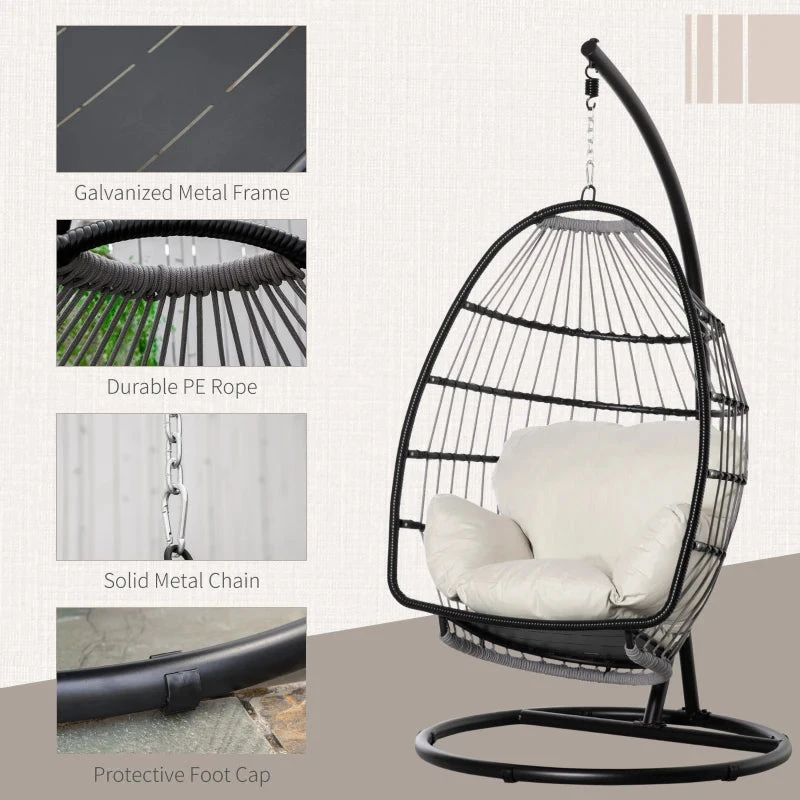 Outsunny Rattan Hanging Egg Chair Black 8 Outsunny Rattan Hanging Egg Chair Black - Image 8