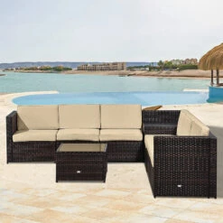 Outsunny Rattan Corner Sofa Set With Table - Brown -OUTSUNNY Store WyY6ff17fe8384473 jpg