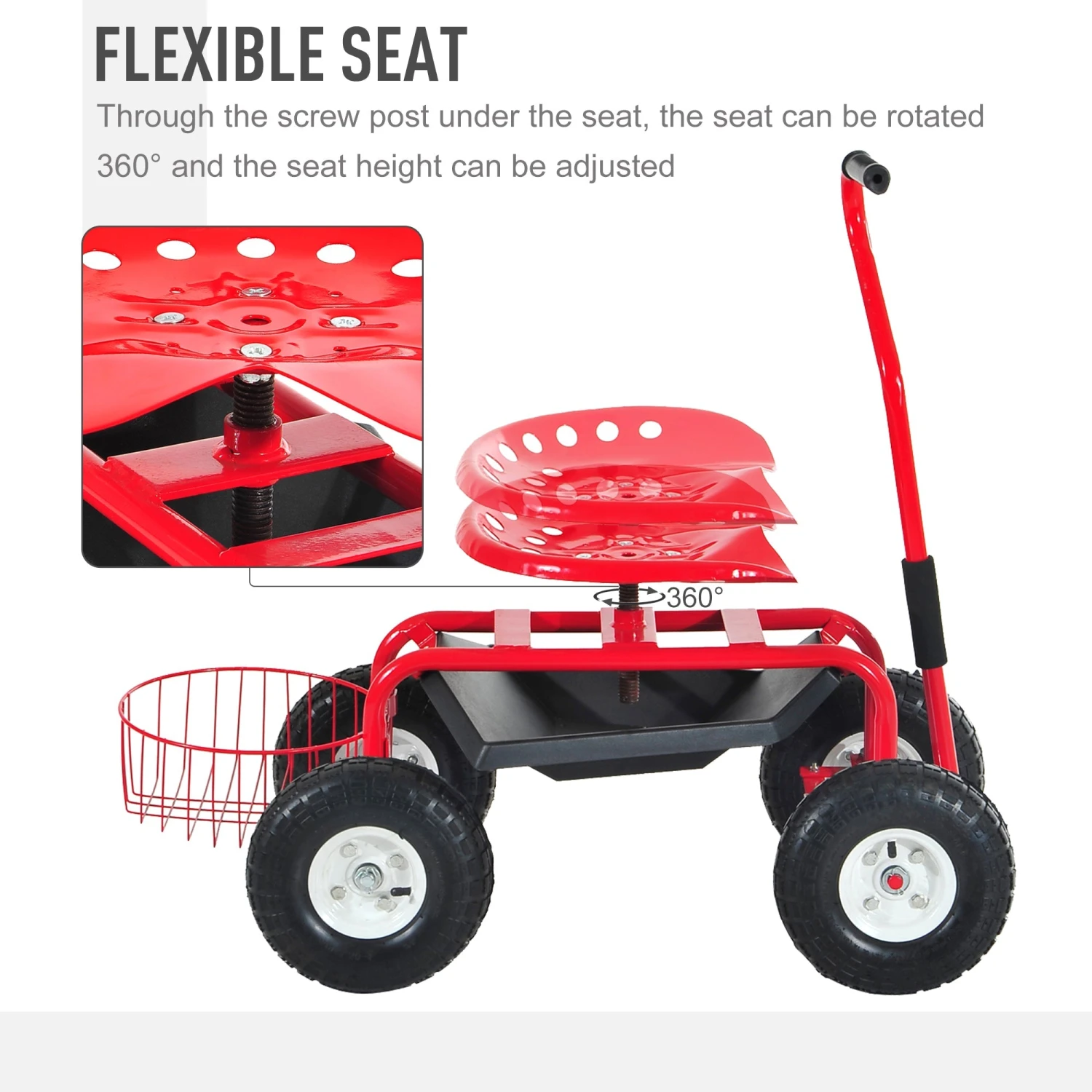 Outsunny Gardening Planting Rolling Cart Red 4 Outsunny Gardening Planting Rolling Cart Red - Image 4