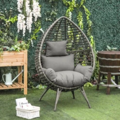 Outsunny Wicker Rattan Egg Chair With 4 Legs Grey -OUTSUNNY Store XI290f17eecc29b03 jpg