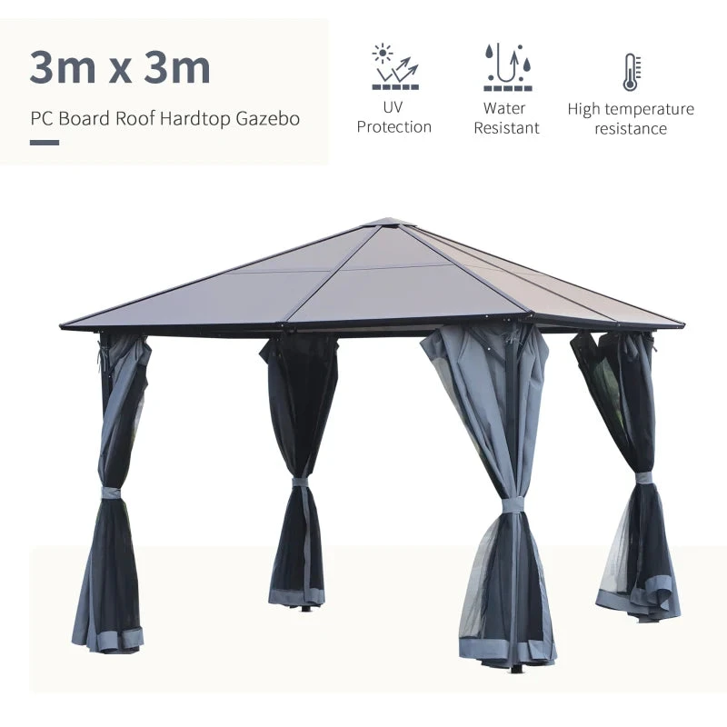 Outsunny Hardtop Gazebo With Aluminium Frame And Curtains 3 X 4m - Grey 4 Outsunny Hardtop Gazebo With Aluminium Frame And Curtains 3 X 4m - Grey - Image 4