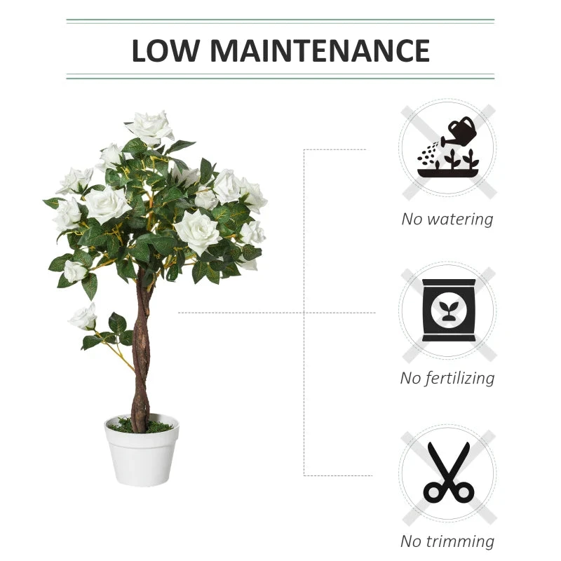 Outsunny Artificial Rose Tree And Planter For Indoor & Outdoor Use - White And Green 4 Outsunny Artificial Rose Tree And Planter For Indoor & Outdoor Use - White And Green - Image 4