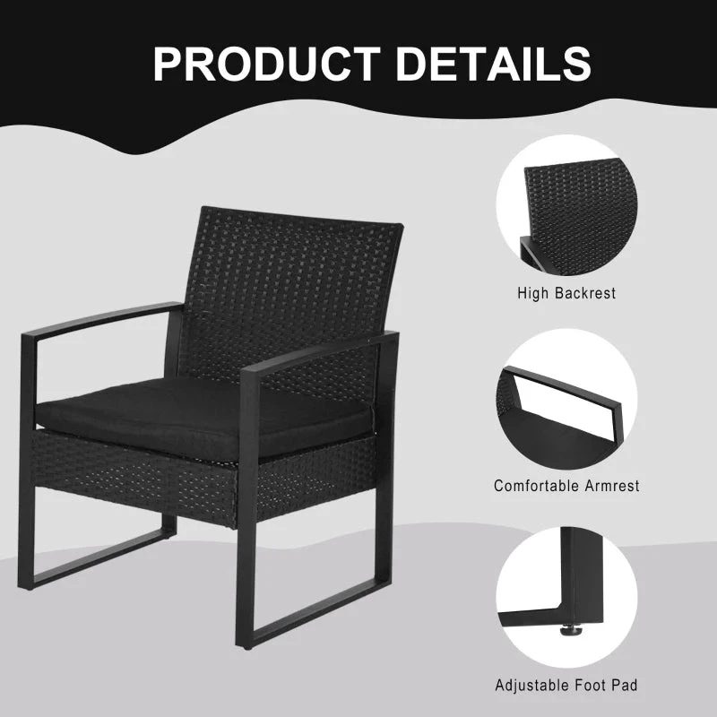 Outsunny Rattan Bistro Set - Black 6 Outsunny Rattan Bistro Set - Black - Image 6