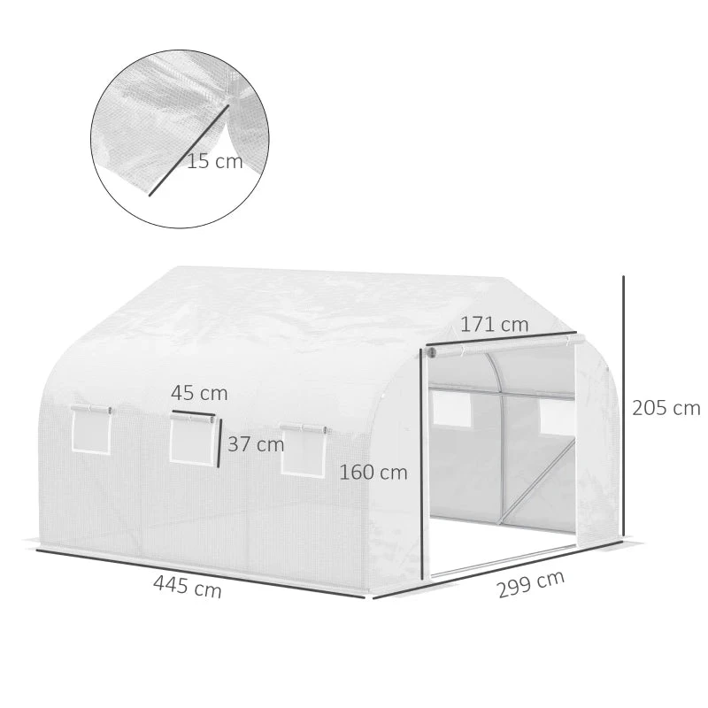 Outsunny Greenhouse Polytunnel 4.5 X 3 X 2m - White 3 Outsunny Greenhouse Polytunnel 4.5 X 3 X 2m - White - Image 3