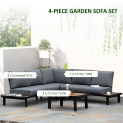 Outsunny Garden Corner Sofa With Table And Side Tables - Black -OUTSUNNY Store YRpa091802aec7bdd jpg