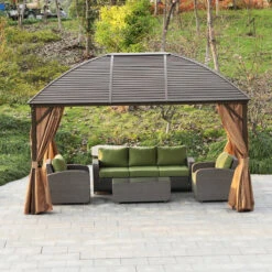 Outsunny Hardtop Gazebo With Curtains 3 X 4m - Brown -OUTSUNNY Store YhQ53e1893f17a563 jpg