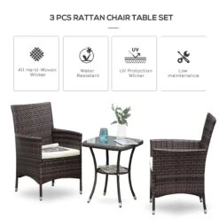 Outsunny Three-Piece Rattan Chair Set, With Cushions - Brown 12 Outsunny Three-Piece Rattan Chair Set, With Cushions - Brown -OUTSUNNY Store Z7Ba0917eecc2a583