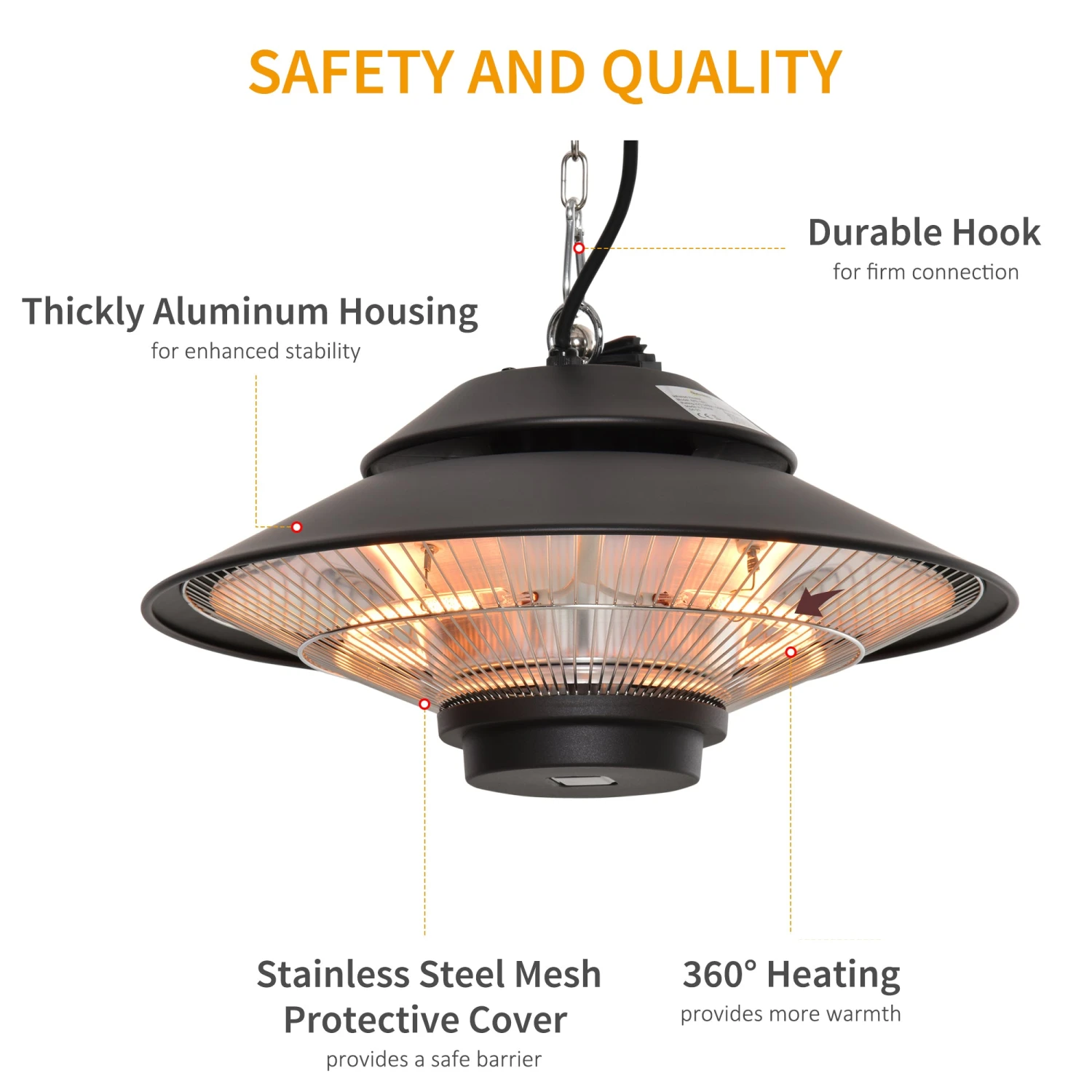 Outsunny 1500W Electric Patio Heater Hanging Heater 6 Outsunny 1500W Electric Patio Heater Hanging Heater - Image 6