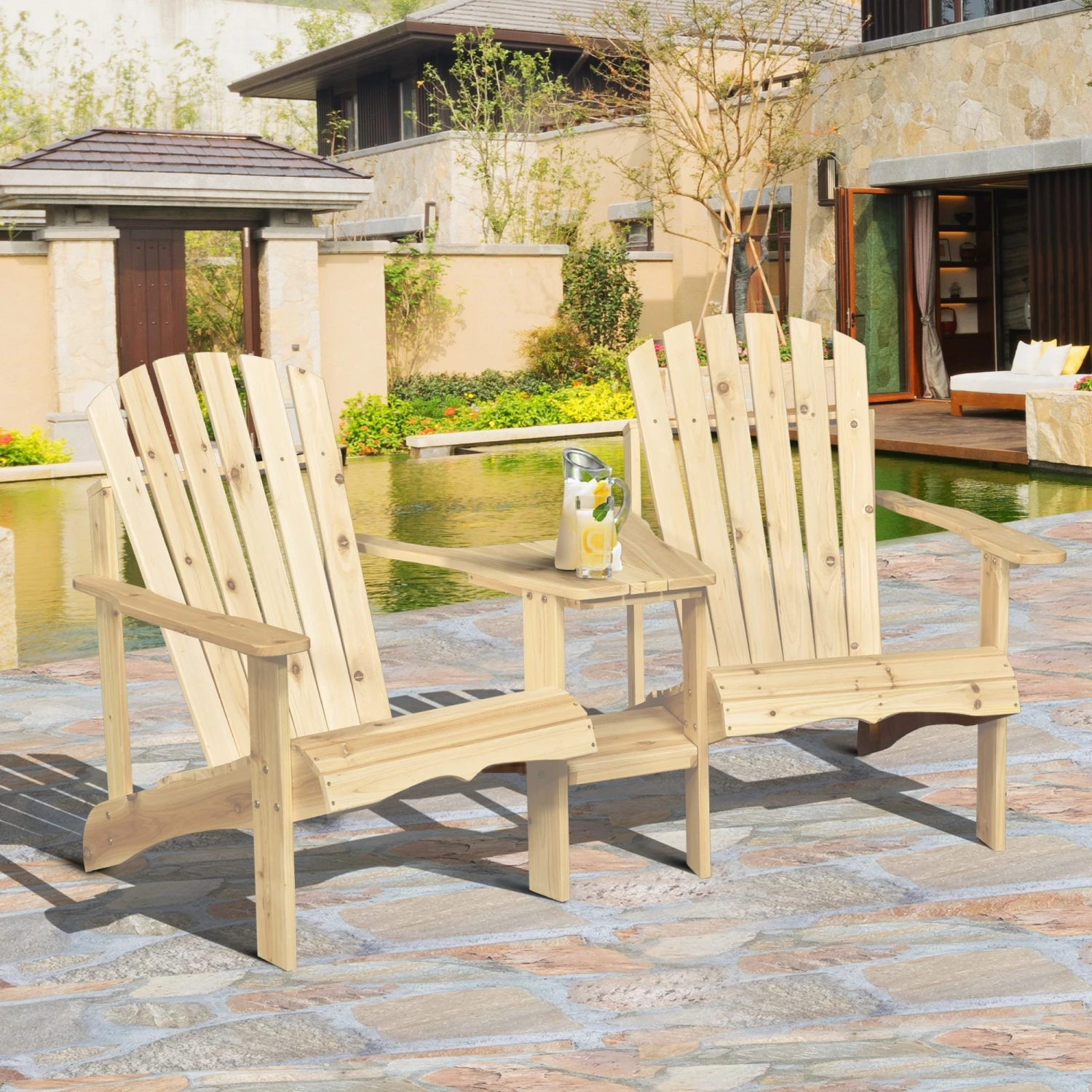 Outsunny Adirondack Chairs - Natural 9 Outsunny Adirondack Chairs - Natural - Image 9