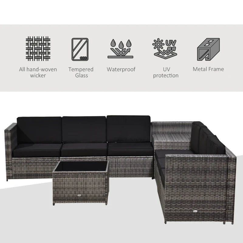 Outsunny Patio Rattan Sofa Set 6 Seater - Grey 4 Outsunny Patio Rattan Sofa Set 6 Seater - Grey - Image 4
