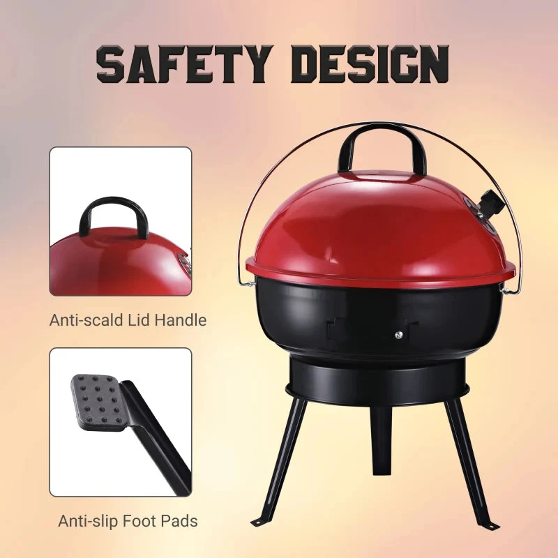 Outsunny Compact Portable Charcoal BBQ Grill - Red 11 Outsunny Compact Portable Charcoal BBQ Grill - Red - Image 11