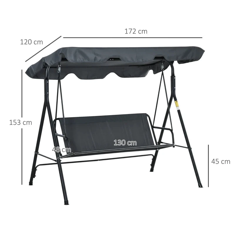 Outsunny Swing Chair 3-Seater -Dark Grey 4 Outsunny Swing Chair 3-Seater -Dark Grey - Image 4