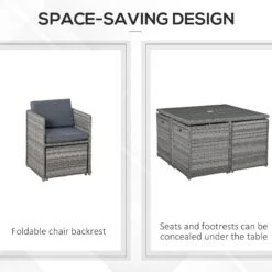 Outsunny 9 Pieces PE Rattan Cube Garden Furniture Set With Cushions, Outdoor Dining Table Set With 4 Armchair, 4 Single Seat, And Glass Top Table W/ Umbrella Hole, Mixed Grey -OUTSUNNY Store anca0917eecc28a6f