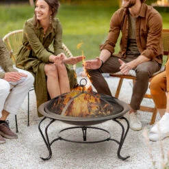 Outsunny Steel Fire Pit, Φ 56x45H Cm (Lid Included)-Black -OUTSUNNY Store bDf6ff1816519a3d7 jpg
