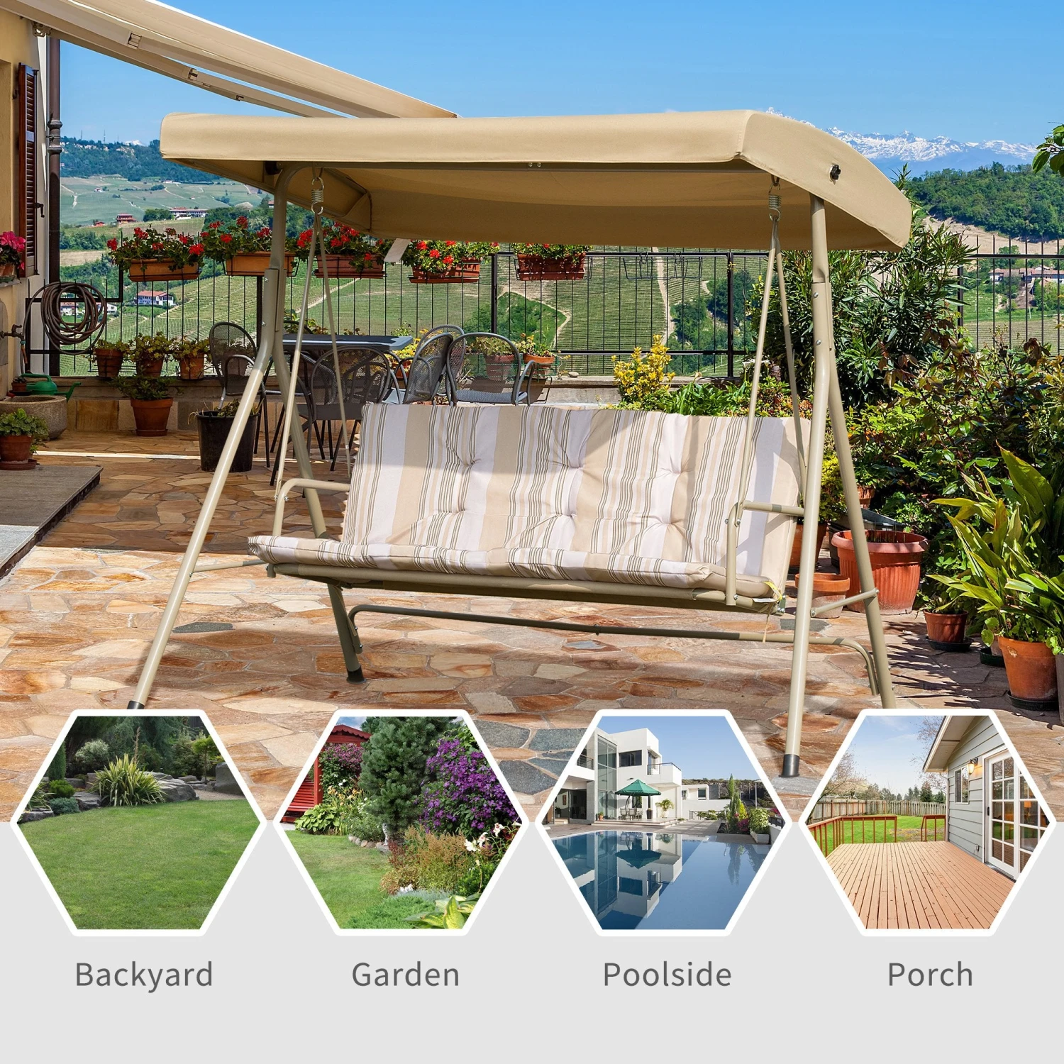 Outsunny 3 Seater Swing Bench 7 Outsunny 3 Seater Swing Bench - Image 7