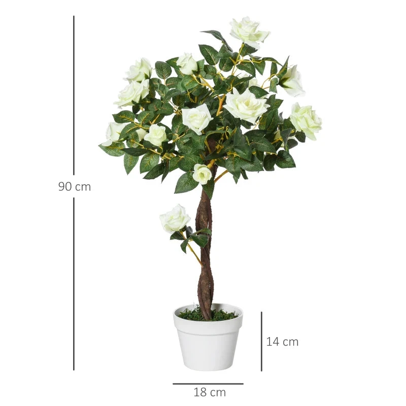Outsunny Artificial Rose Tree And Planter For Indoor & Outdoor Use - White And Green 2 Outsunny Artificial Rose Tree And Planter For Indoor & Outdoor Use - White And Green - Image 2