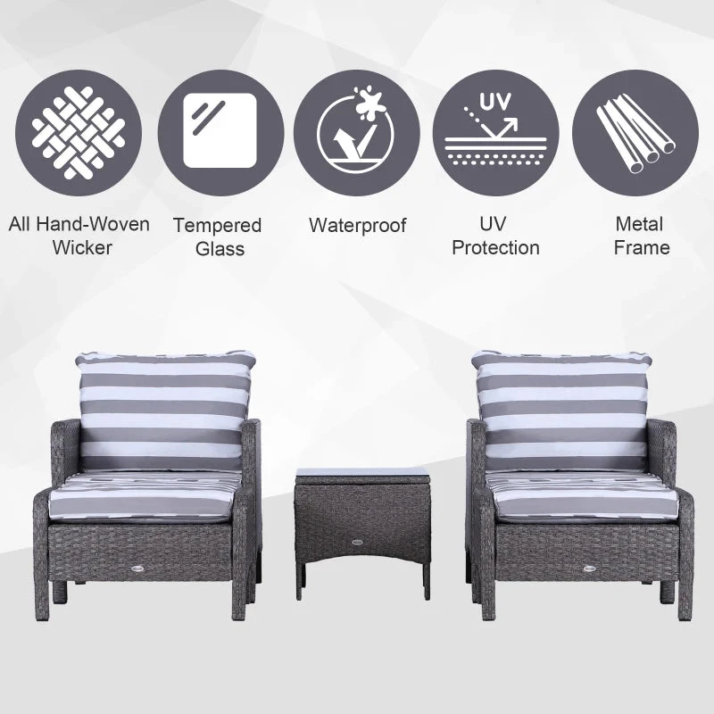 Outsunny Outdoor Rattan 2 Seater With Footstools - Dark Grey 4 Outsunny Outdoor Rattan 2 Seater With Footstools - Dark Grey - Image 4