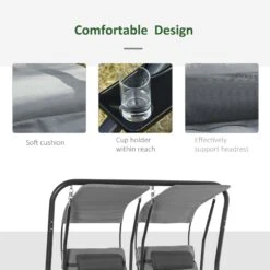 Outsunny Canopy Swing 2 Separate Relax Chairs W/ Handrails And Removable Canopy Grey -OUTSUNNY Store cXDe2717dc265fa29