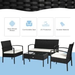 Outsunny 4 Pieces Outdoor PE Rattan Corner Sofa With Cushions - Black -OUTSUNNY Store cpaab517dc140fcbd