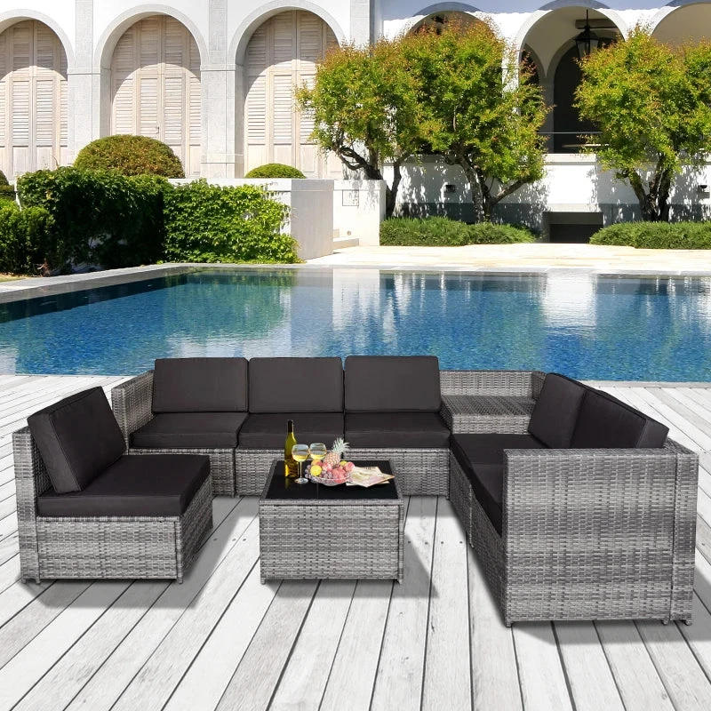 Outsunny Patio Rattan Sofa Set 6 Seater - Grey 12 Outsunny Patio Rattan Sofa Set 6 Seater - Grey - Image 12
