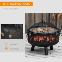 Outsunny Outdoor Fire Pit With Grill Cooking Grate W/ Cover Fire Poker Yard Bonfire Patio -OUTSUNNY Store dkMcf517dc48b4b27