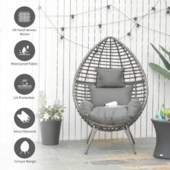 Outsunny Wicker Rattan Egg Chair With 4 Legs Grey -OUTSUNNY Store dlEa0917eecc29b03 jpg