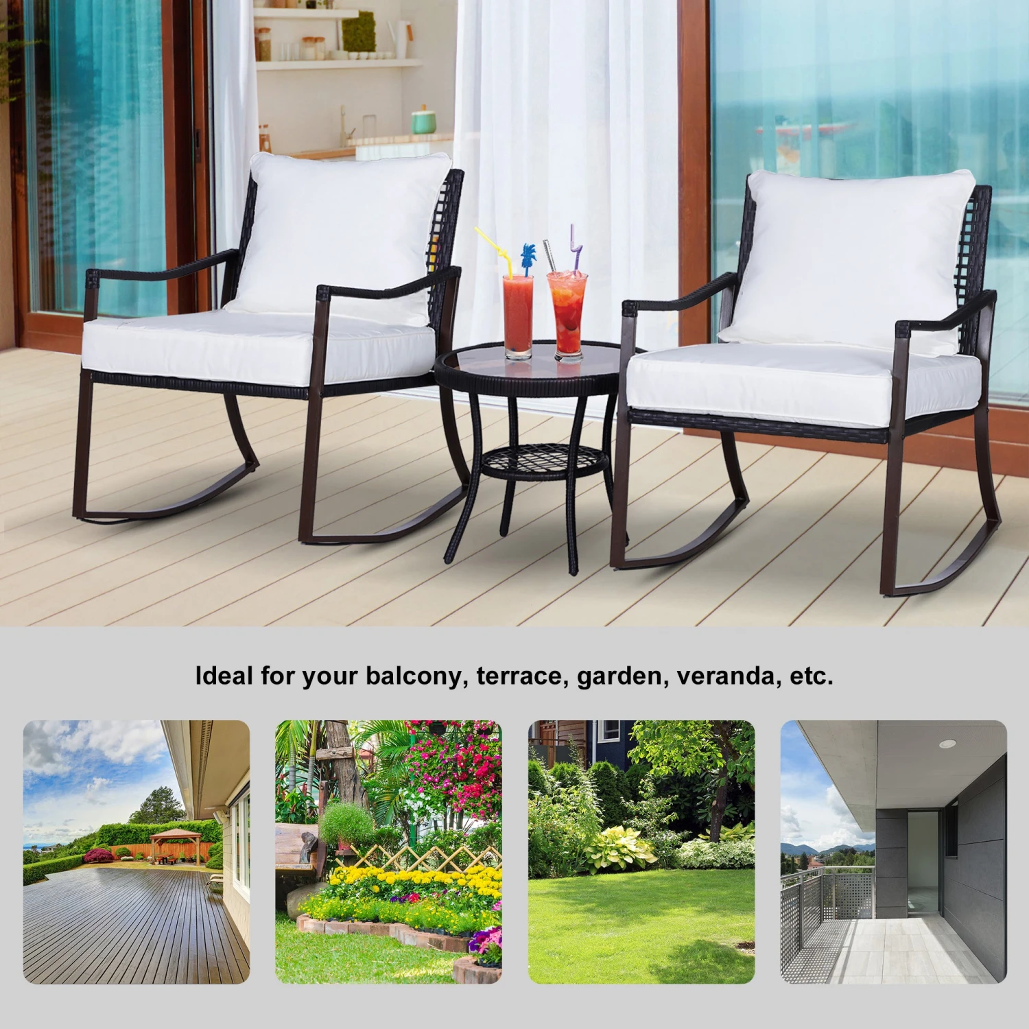 Outsunny-Rattan Rocking Chair Set 4 Outsunny-Rattan Rocking Chair Set - Image 4