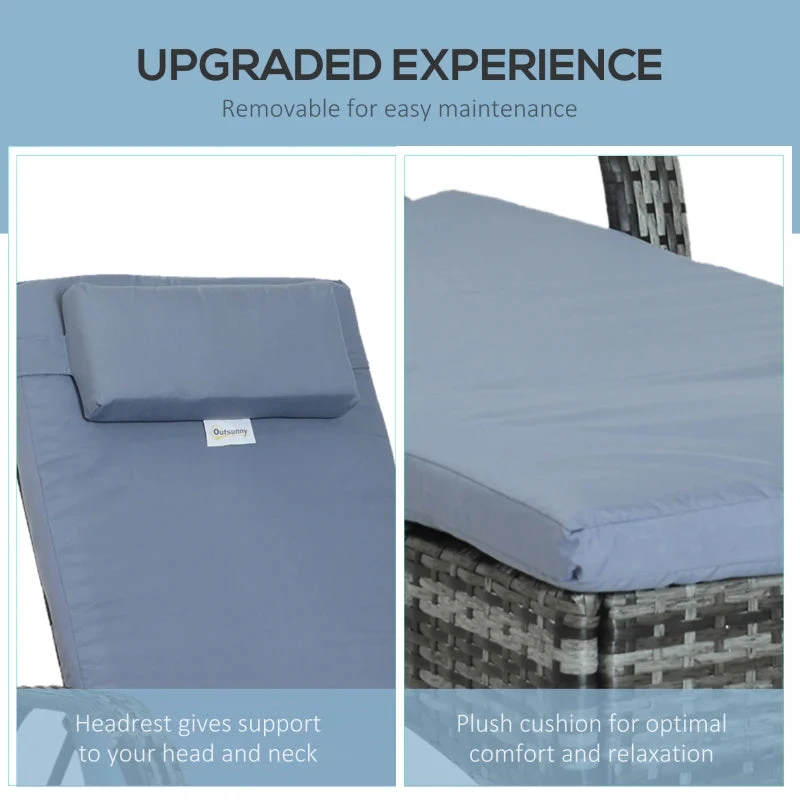 Outsunny Rattan Sun Lounger W/ Cushion - Grey 7 Outsunny Rattan Sun Lounger W/ Cushion - Grey - Image 7