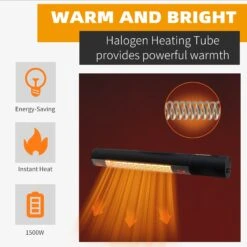 Outsunny Outdoor Wall Mount Electric Halogen Heater 1500W-Black -OUTSUNNY Store f1F75617edc657b0c