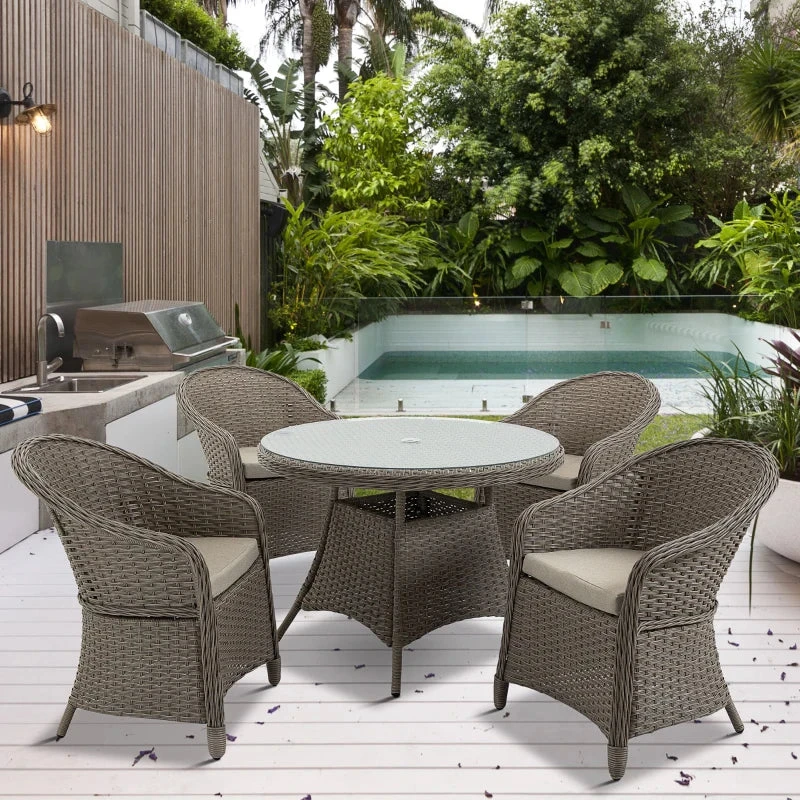 Outsunny Rattan Dining Set 4 Seater - Grey 13 Outsunny Rattan Dining Set 4 Seater - Grey - Image 13