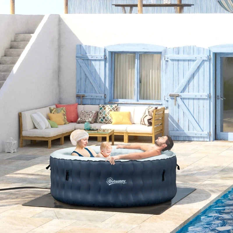 Outsunny Inflatable Hot Tub Spa Round With Cover For 4-6 People 195cm - Dark Blue 2 Outsunny Inflatable Hot Tub Spa Round With Cover For 4-6 People 195cm - Dark Blue - Image 2
