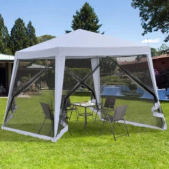 Outsunny 3 X 3 Meter Outdoor Gazebo Garden Canopy Tent Sun Shade Event Shelter With Mesh Screen Side Walls, Grey -OUTSUNNY Store fD56ff185948f78b5 jpg