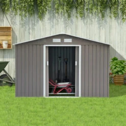 Outsunny Storage Shed In Galvanised Steel With Sliding Door 9ft X 6ft - Grey -OUTSUNNY Store fJQ6ff188d39dfd56 jpg
