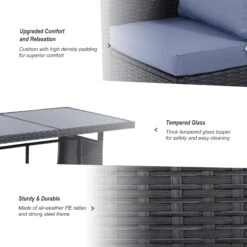 Outsunny 9-Seater Garden Rattan Furniture 10 Pcs Rattan Corner Dining Sofa Set, Grey/Dusty Blue Cushion -OUTSUNNY Store ffJ88c17eecc28a4b