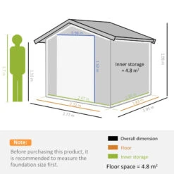 Outsunny Storage Shed In Galvanised Steel With Sliding Door 9ft X 6ft - Grey -OUTSUNNY Store gLda12188d39dfd56 jpg