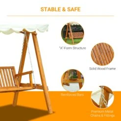 Outsunny 3 Seater Canopy Swing Bench - Cream White -OUTSUNNY Store gNkf3617dc29ce89a