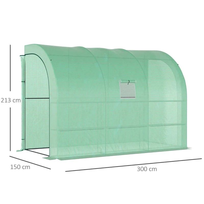 Outsunny Lean To Greenhouse 300L X 150W X 215Hcm - Green 3 Outsunny Lean To Greenhouse 300L X 150W X 215Hcm - Green - Image 3