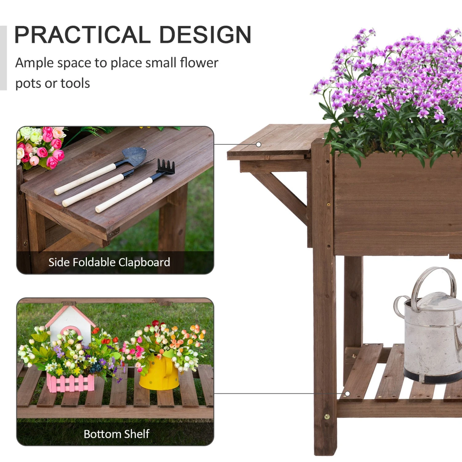 Outsunny Wooden Raised Garden Plant Stand Tall Flower Bed With Shelf 123 X 54 X 74cm 5 Outsunny Wooden Raised Garden Plant Stand Tall Flower Bed With Shelf 123 X 54 X 74cm - Image 5