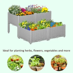 Outsunny Raised Bed Plastic Set Of 4 40x40x44cm - Grey -OUTSUNNY Store grL7561801c80ad8e jpg