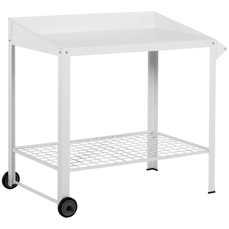 Outsunny Metal Outdoor Garden Potting Bench White 1 Outsunny Metal Outdoor Garden Potting Bench White