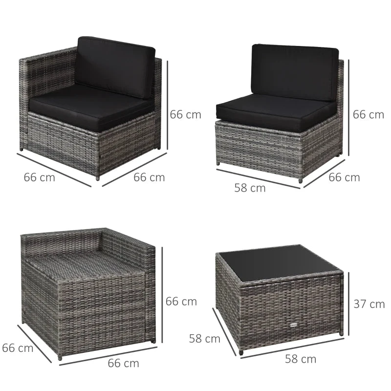 Outsunny Patio Rattan Sofa Set 6 Seater - Grey 3 Outsunny Patio Rattan Sofa Set 6 Seater - Grey - Image 3