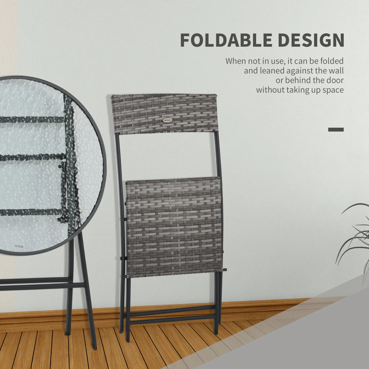 Outsunny Rattan Bistro Set - Grey 5 Outsunny Rattan Bistro Set - Grey - Image 5