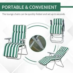 Outsunny Set Of 2 Garden Patio Outdoor Sun Recliners Loungers Folding Foldable Multi Position Relaxers Chairs With Cushions Fire Retardant Sponge (Green White) 13 Outsunny Set Of 2 Garden Patio Outdoor Sun Recliners Loungers Folding Foldable Multi Position Relaxers Chairs With Cushions Fire Retardant Sponge (Green White) -OUTSUNNY Store i7v88c17ee2cf0b6e