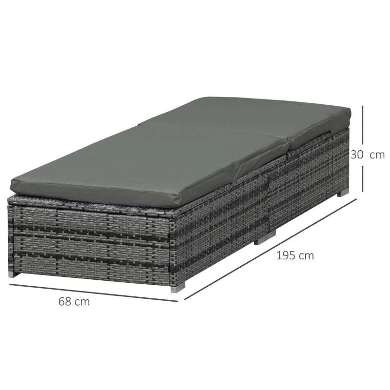 Outsunny Rattan Reclining Lounger - Grey 3 Outsunny Rattan Reclining Lounger - Grey - Image 3