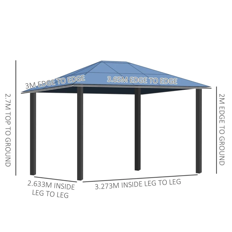 Outsunny Hardtop Gazebo 3.6m X 3m - Brown 3 Outsunny Hardtop Gazebo 3.6m X 3m - Brown - Image 3