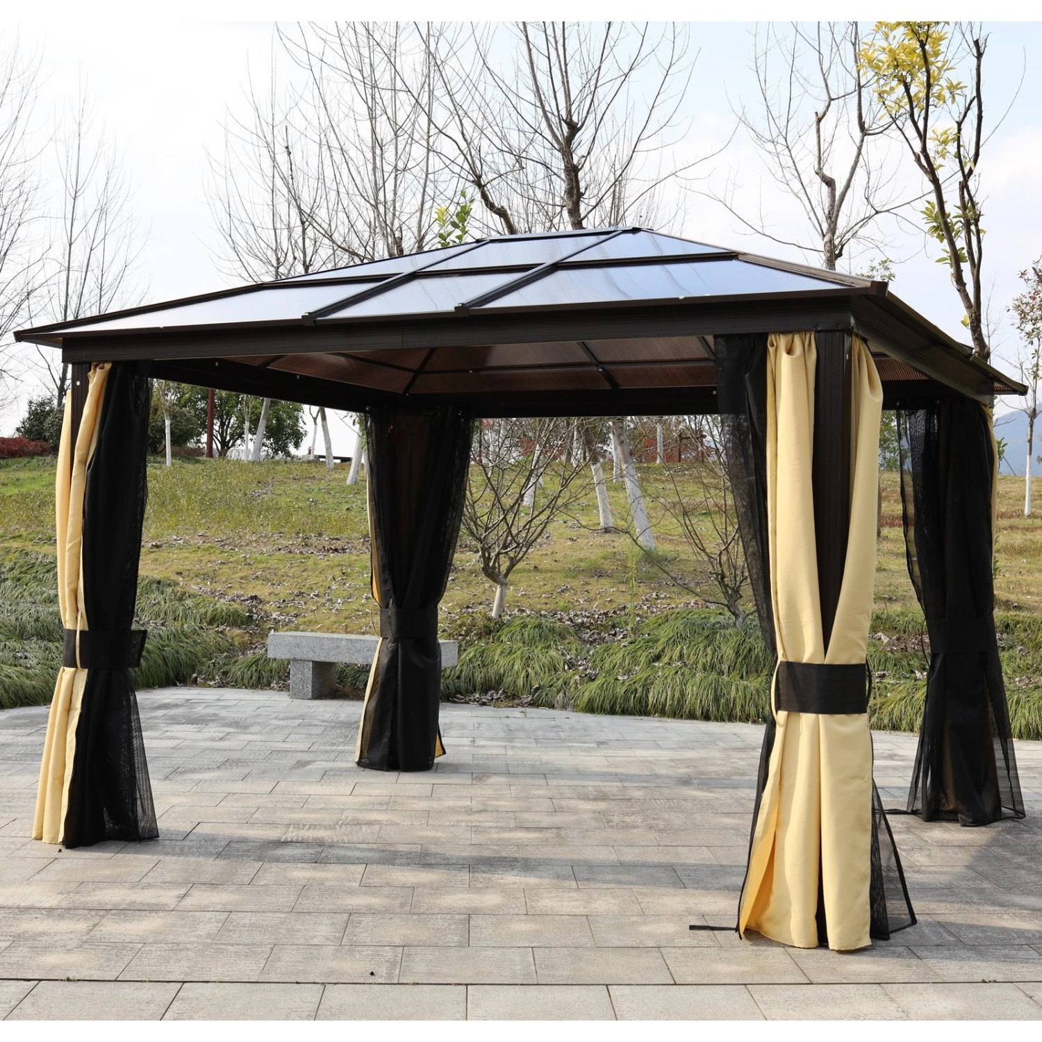 Outsunny 3 X 3.6m Gazebo Brown Black, Brown, Beige 2 Outsunny 3 X 3.6m Gazebo Brown Black, Brown, Beige - Image 2