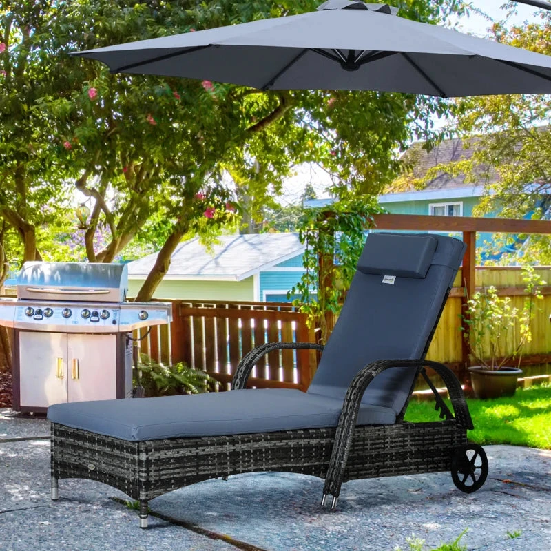 Outsunny Rattan Sun Lounger W/ Cushion - Grey 13 Outsunny Rattan Sun Lounger W/ Cushion - Grey - Image 13
