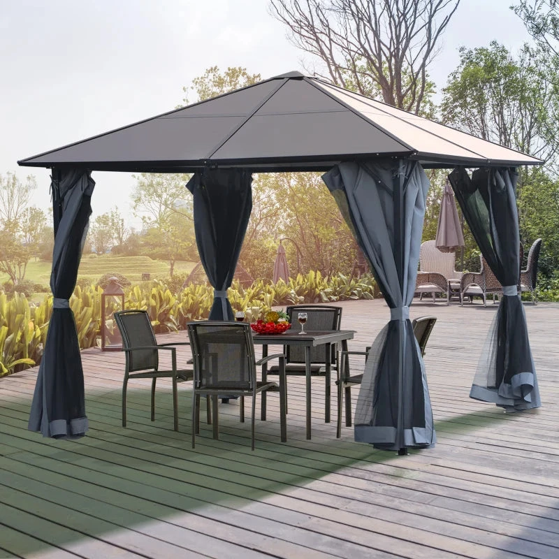 Outsunny Hardtop Gazebo With Aluminium Frame And Curtains 3 X 3m - Black 2 Outsunny Hardtop Gazebo With Aluminium Frame And Curtains 3 X 3m - Black - Image 2